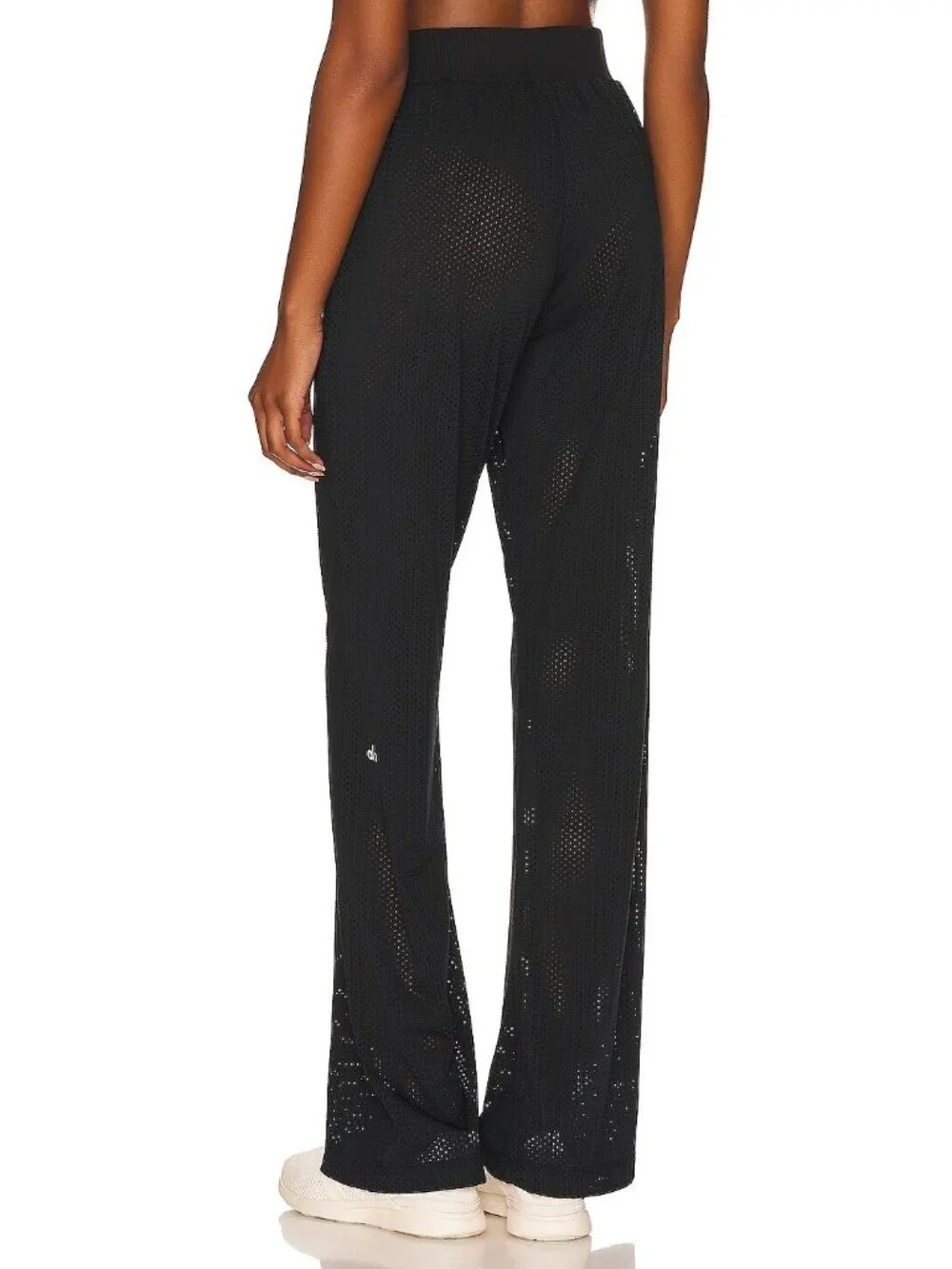 NWT Alo W51178R Mesh All-Star Wide Leg Pant in Black Sheer Lightweight Pants M
